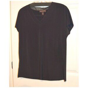Dana Bachman Black Women's Sz S Short Slev Pullover Blouse w/Sheer Collar Accent